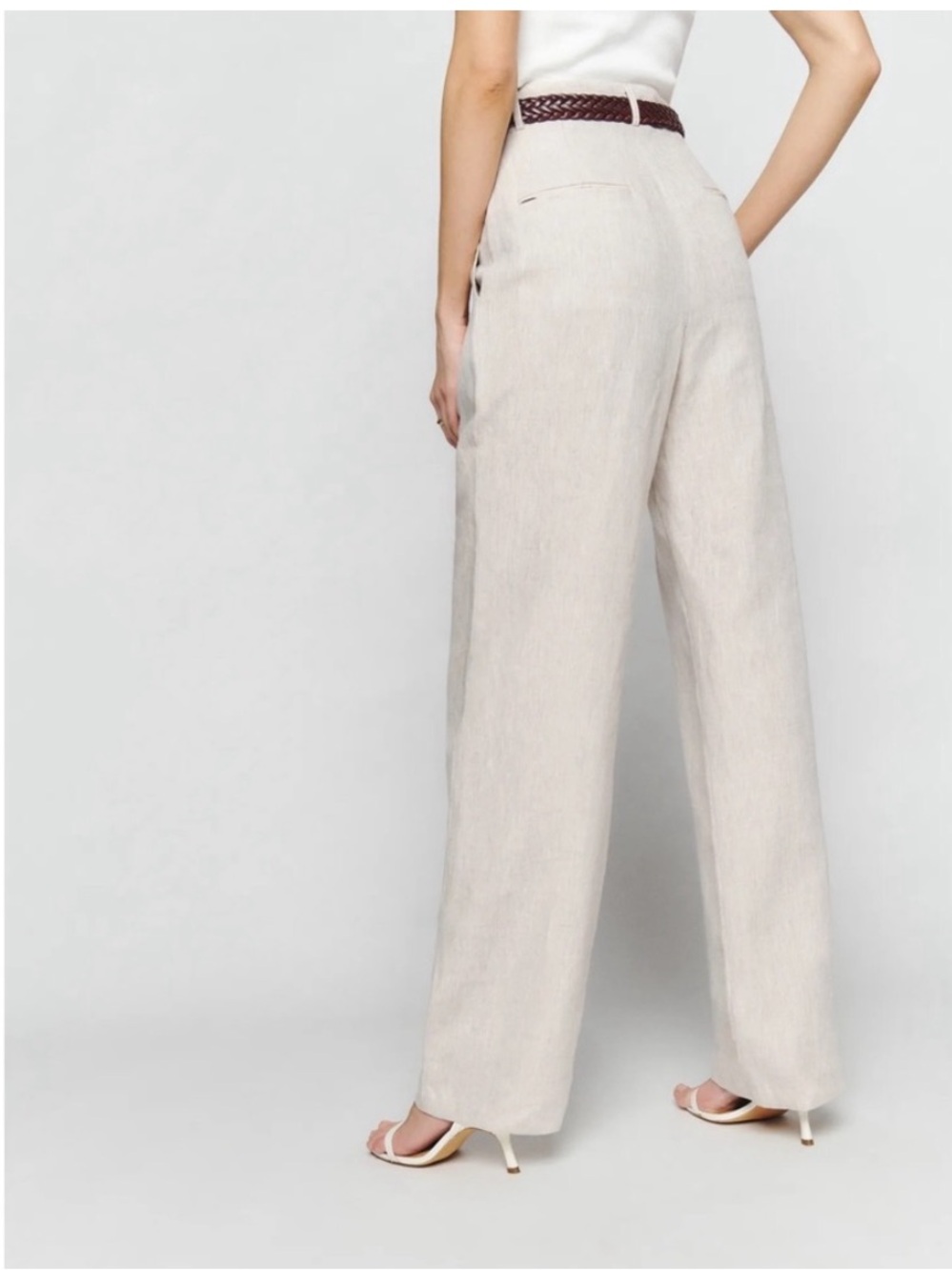 Reformation Mason Linen High Rise Wide Leg Pleated Pant Beige Women 2 Like New - Picture 4 of 16